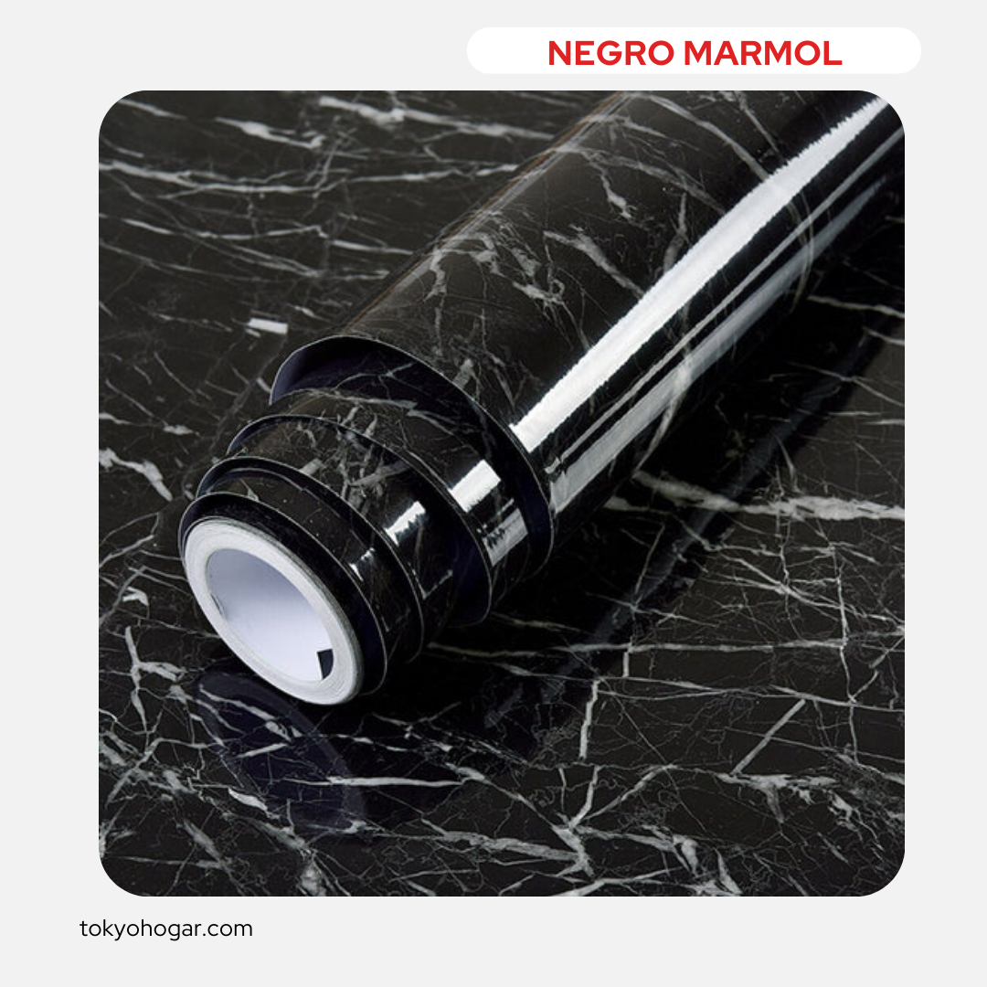 Rollo Adhesivo Negro Mármol - 3 Metros